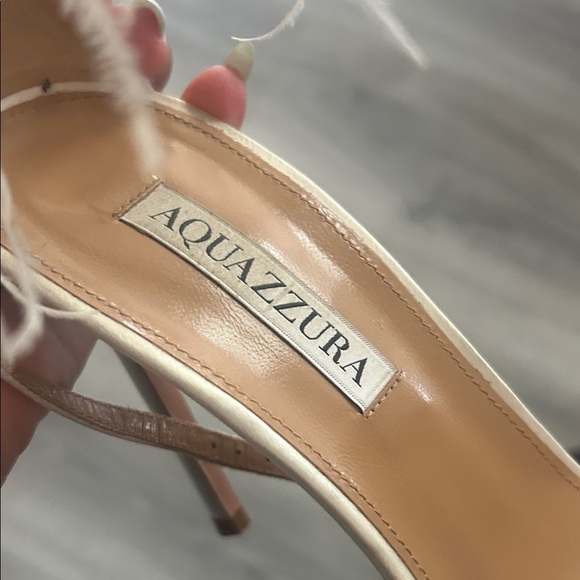 Aquazzura Cream Feathered Concerto Heels Sz 38 - Picture 7 of 16